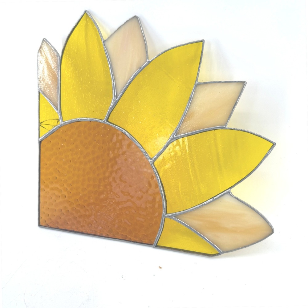 Handmade Stained Glass Sunflower Corner Suncatcher Yellow Amber Floral Art 9"x9"
